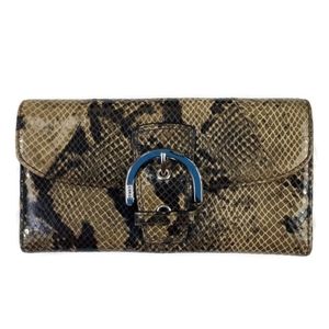Coach SoHo Exotic Black/Brown Embossed Python Leather Trifold Continental Wallet